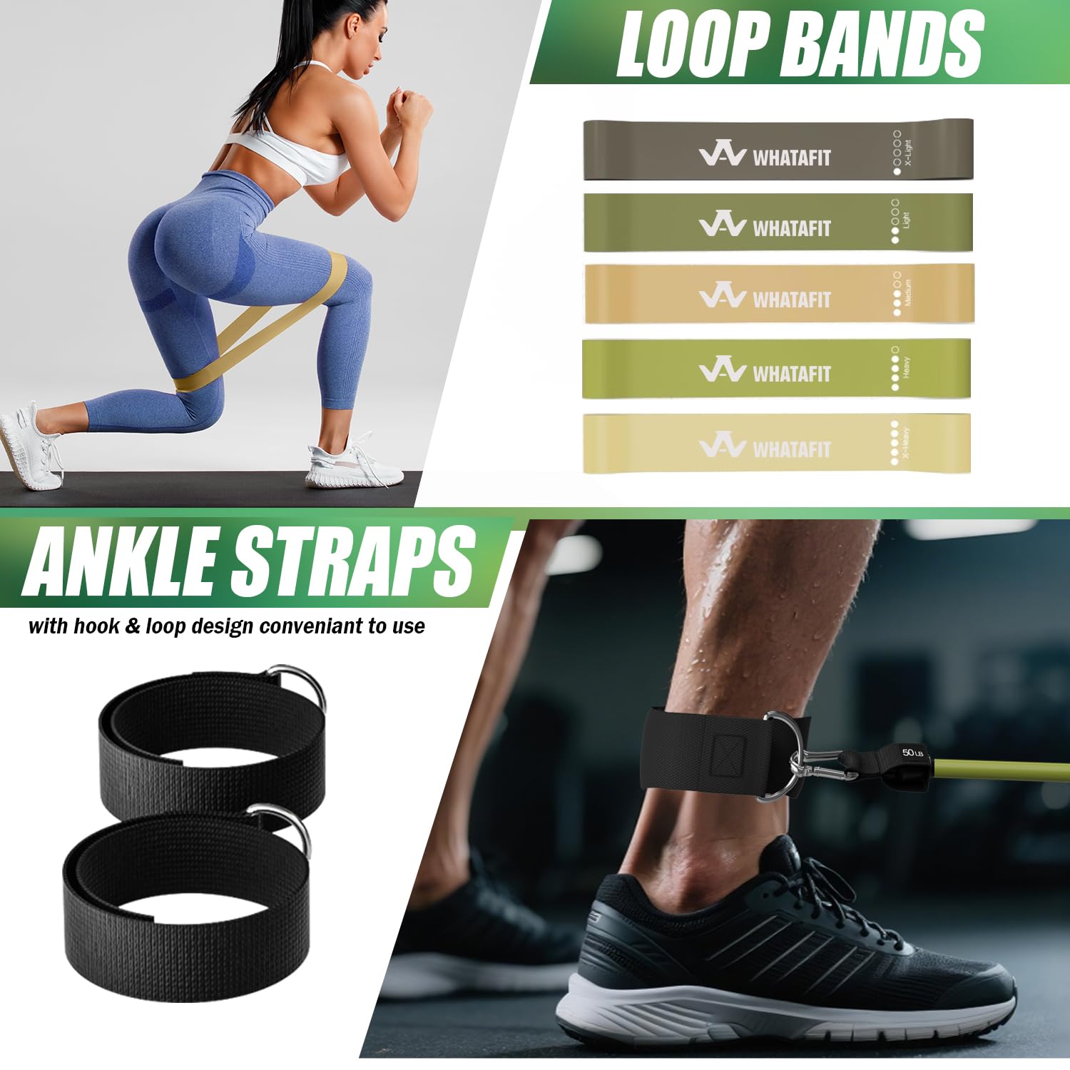 WHATAFIT Resistance Bands, Exercise Bands，Resistance Bands for Working Out, Work Out Bands with Handles for Men and Women Fitness, Strength Training Home Gym Equipment - My Store