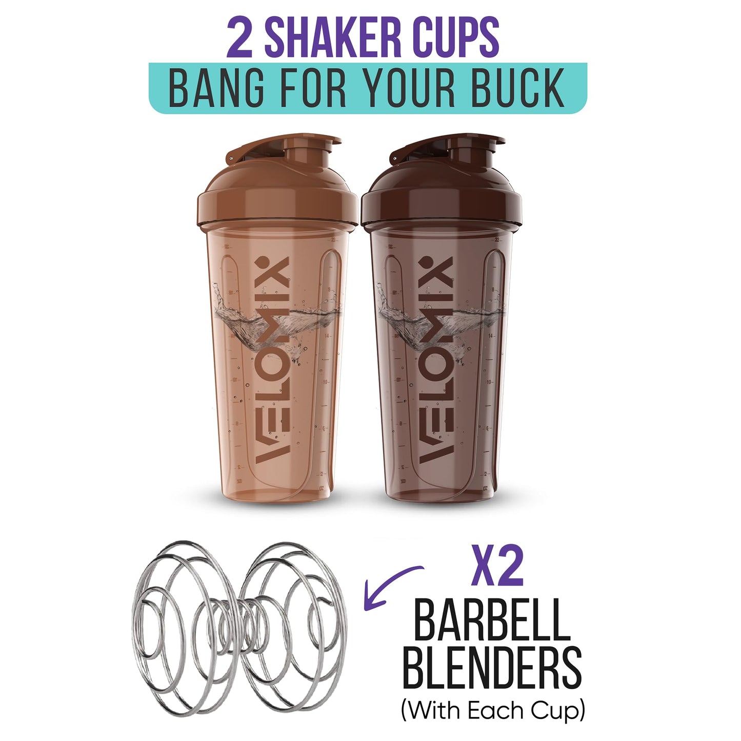 VELOMIX - 2 Pack- 28 oz Protein Shaker Bottles for Protein Mixes - 2x Wire Whisk | Leak Proof Shaker Cups for Protein Shakes | Protein Shaker Bottle Pack (Black/Transparent) - My Store