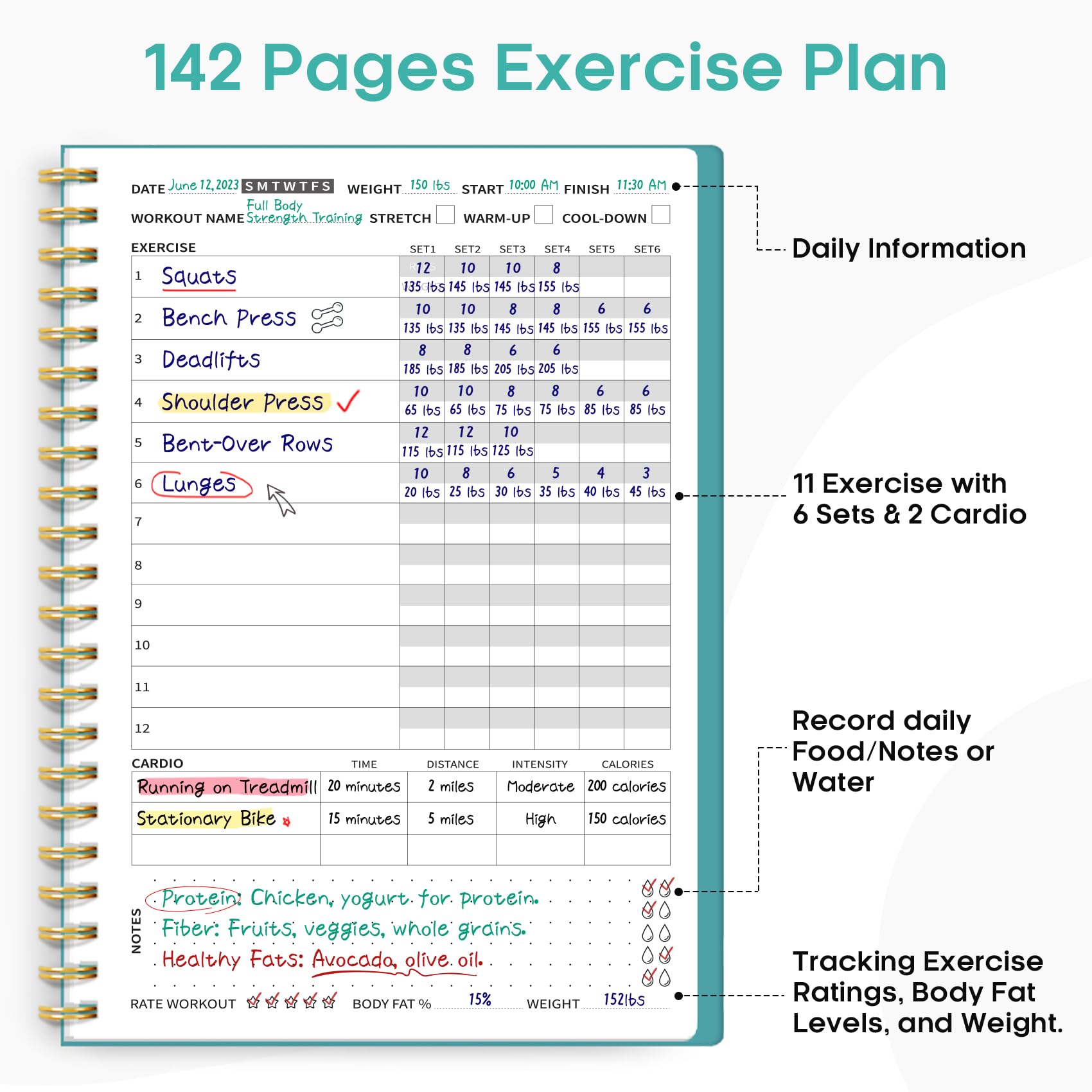 Fitness Workout Journal for Women & Men, A5(5.5" x 8.2") Workout Log Book Planner for Tracking, Progress, and Achieving Your Wellness Goals - Green - My Store
