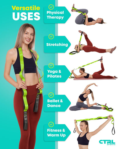 Stretching Strap with Loops - Non Elastic Stretch Band for Physical Therapy, Yoga Strap for Stretching Equipment, Stretch Bands for Exercise and Flexibility - Fascia, Hamstring & Leg Stretcher Belt - My Store