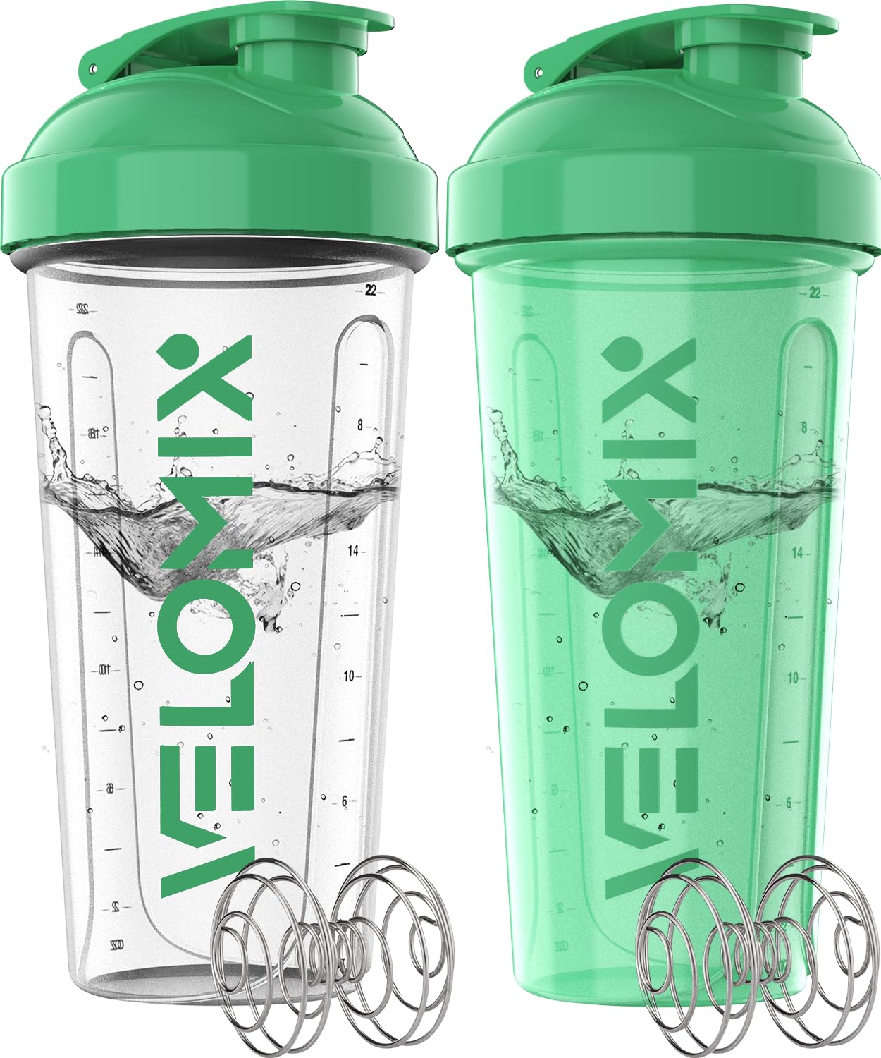 VELOMIX - 2 Pack- 28 oz Protein Shaker Bottles for Protein Mixes - 2x Wire Whisk | Leak Proof Shaker Cups for Protein Shakes | Protein Shaker Bottle Pack (Black/Transparent) - My Store