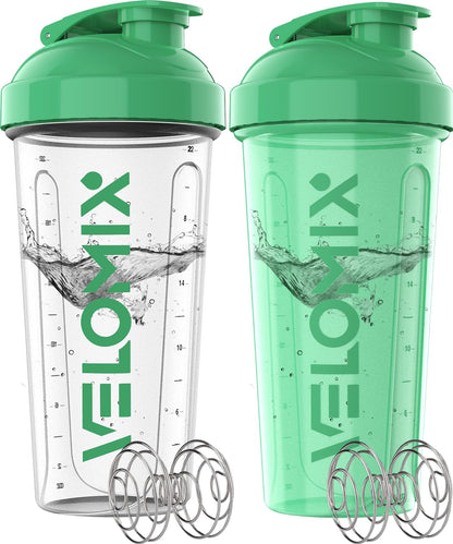 VELOMIX - 2 Pack- 28 oz Protein Shaker Bottles for Protein Mixes - 2x Wire Whisk | Leak Proof Shaker Cups for Protein Shakes | Protein Shaker Bottle Pack (Black/Transparent) - My Store