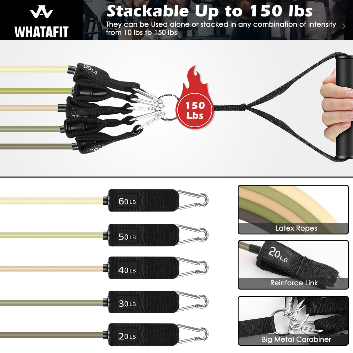 WHATAFIT Resistance Bands, Exercise Bands，Resistance Bands for Working Out, Work Out Bands with Handles for Men and Women Fitness, Strength Training Home Gym Equipment - My Store