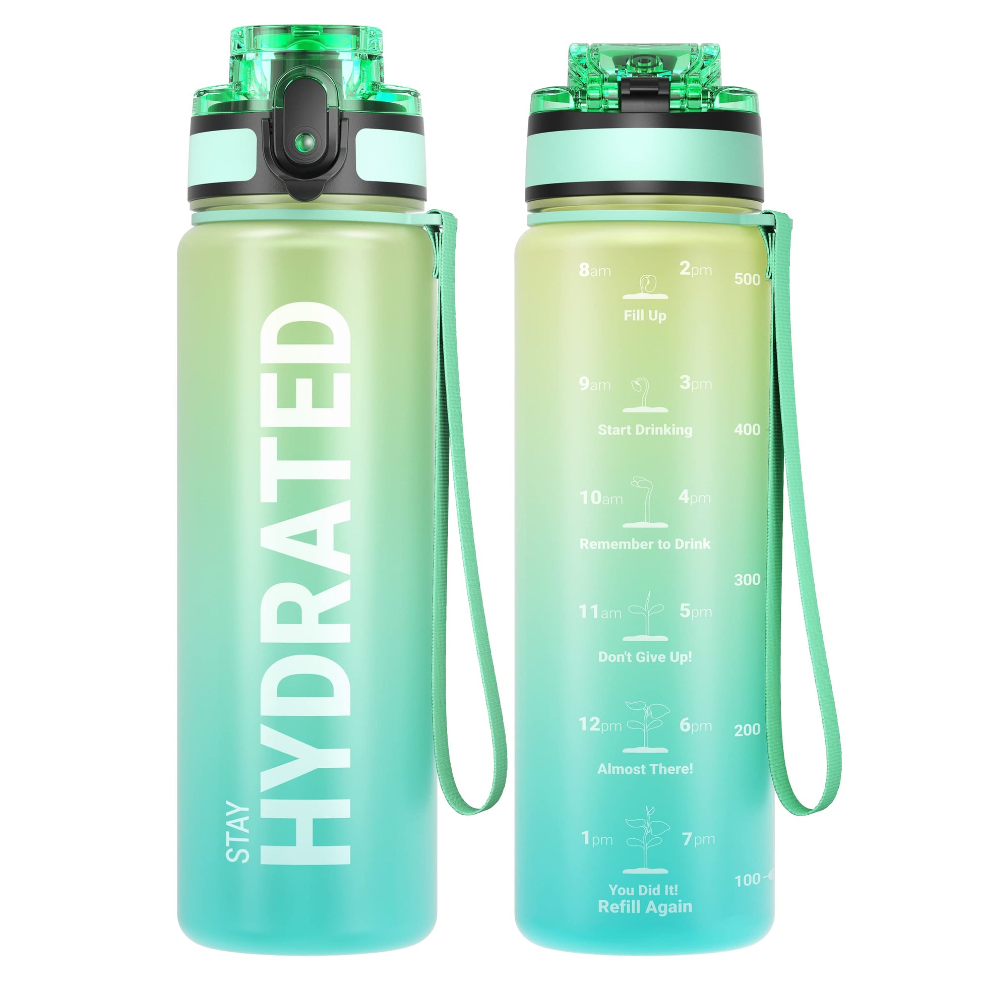 Sahara Sailor Water Bottle, 32/25/17oz Durable and Leakproof Water Bottles Motivational with Time Marker, Tritan, BPA Free, Wide Mouth with Easy Clean Brush for Gym, Travel, School, Office (1 Bottle) - My Store