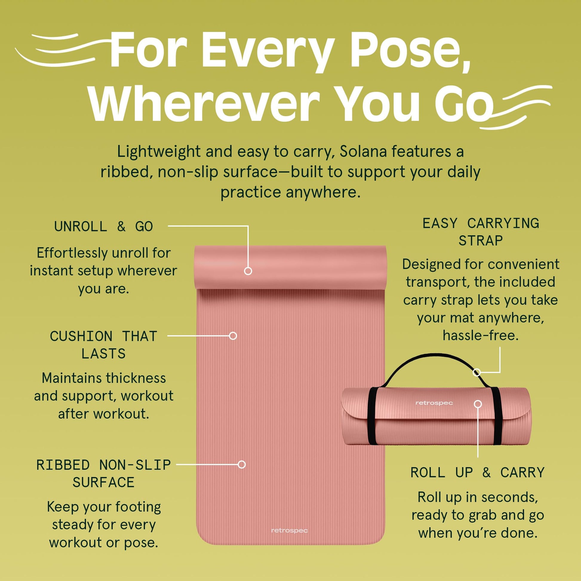 Retrospec Solana Yoga Mat 1" Thick With Nylon Strap For Men & Women - Non Slip Exercise Mat For Home Yoga, Pilates, Stretching, Floor & Fitness Workouts - My Store