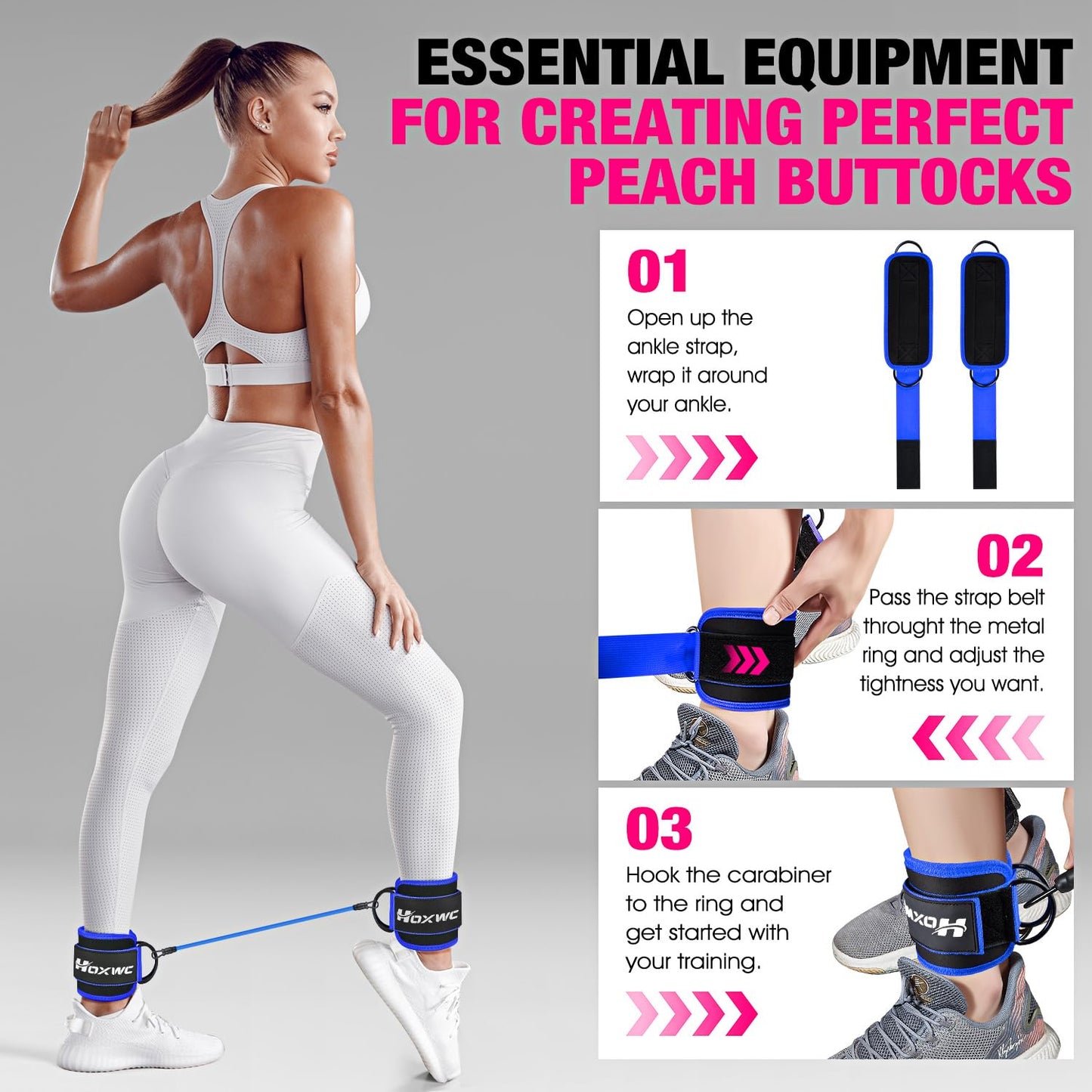 Ankle Resistance Bands with Cuffs, Ankle Bands for Working Out, Ankle Resistance Band for Leg, Booty Workout Equipment for Kickbacks Hip Fitness Training, Exercise Bands for Butt Lift Women - My Store