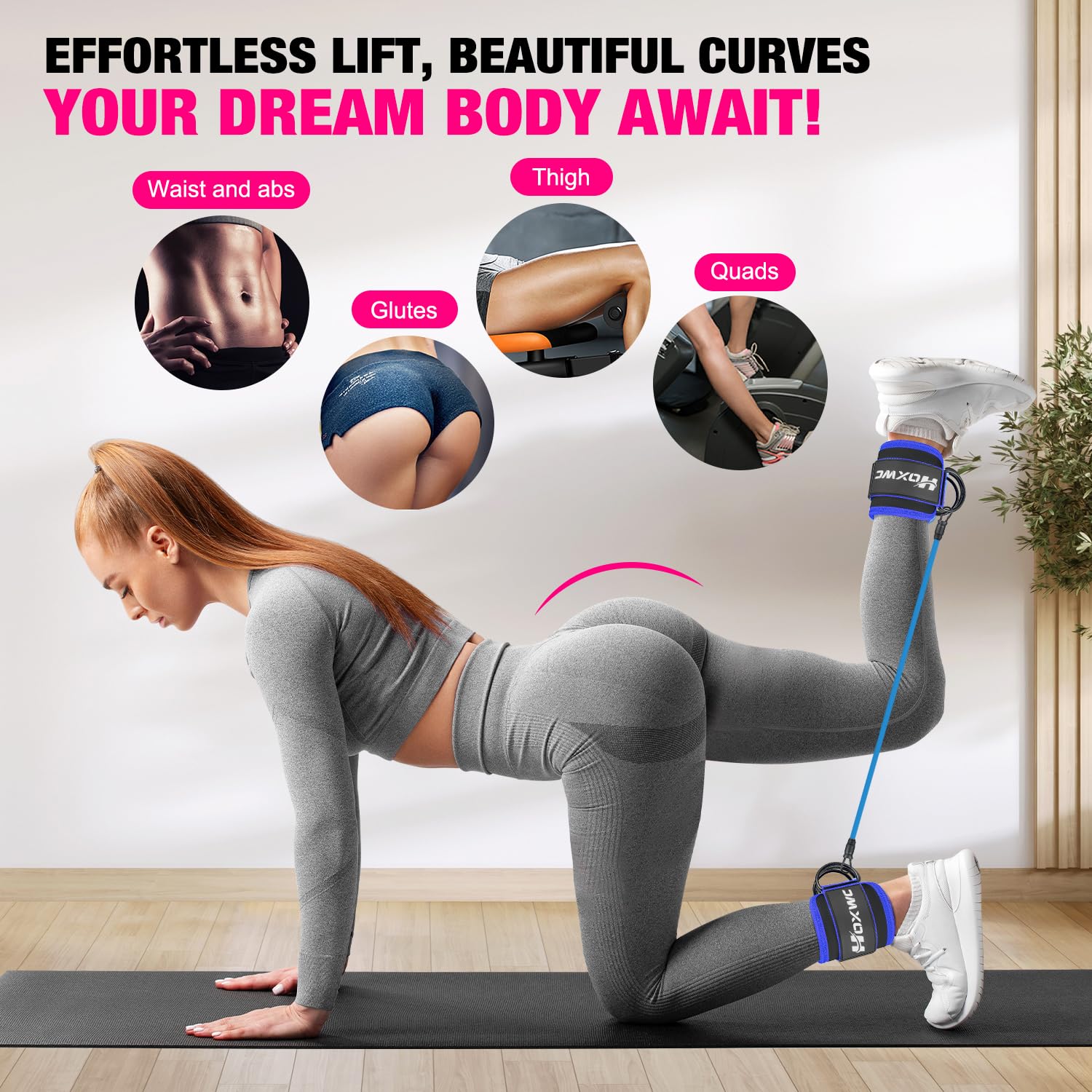 Ankle Resistance Bands with Cuffs, Ankle Bands for Working Out, Ankle Resistance Band for Leg, Booty Workout Equipment for Kickbacks Hip Fitness Training, Exercise Bands for Butt Lift Women - My Store