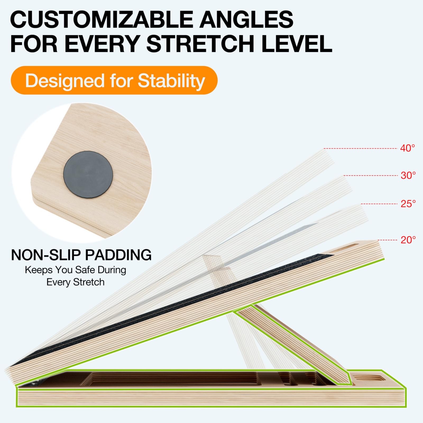 TEMI Slant Board for Calf-Stretching - Wooden Incline Wedge Stretcher for Squats, Foot & Ankle Mobility, Portable Fitness Equipment, Balance Block for Heel Stretch - My Store