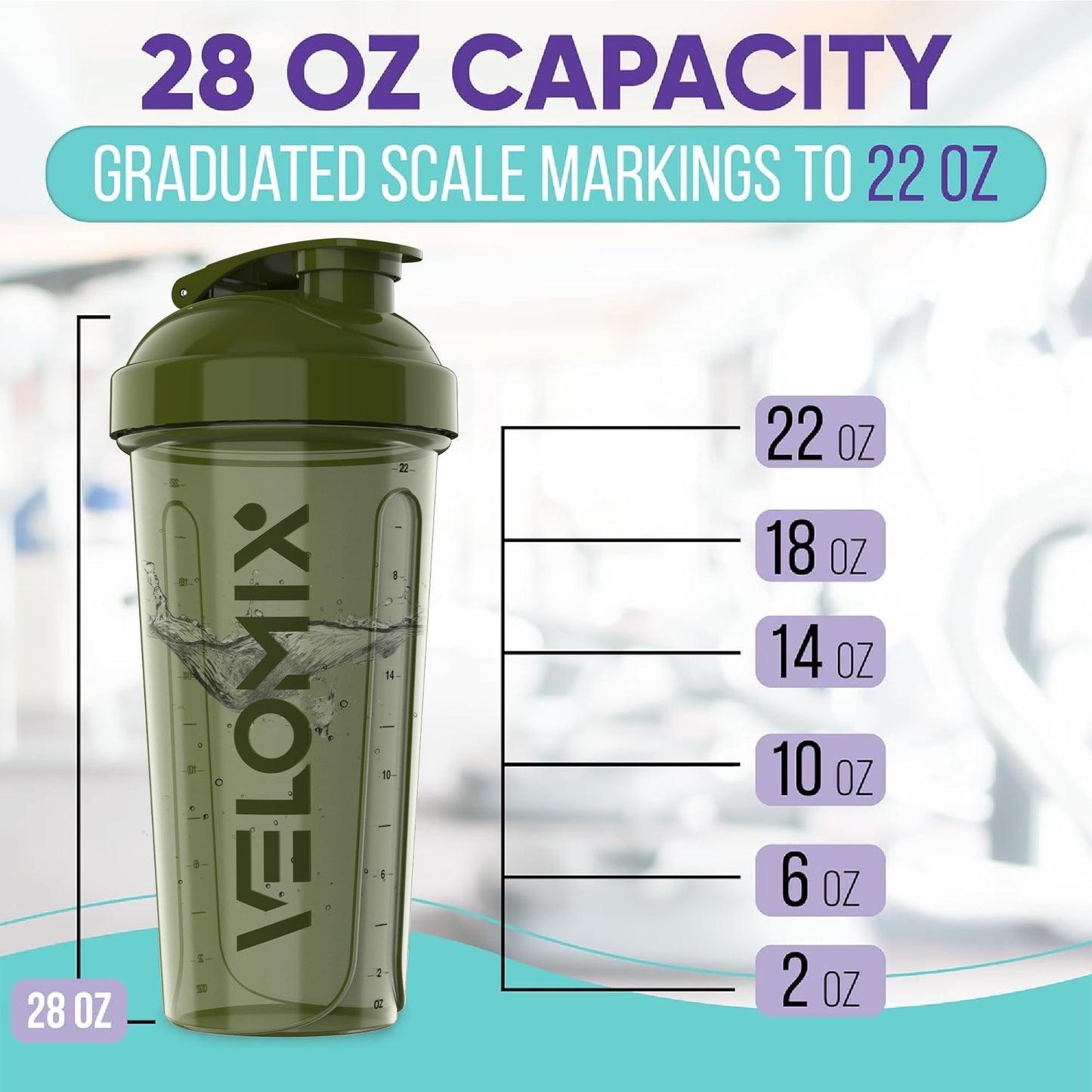 VELOMIX - 2 Pack- 28 oz Protein Shaker Bottles for Protein Mixes - 2x Wire Whisk | Leak Proof Shaker Cups for Protein Shakes | Protein Shaker Bottle Pack (Black/Transparent) - My Store