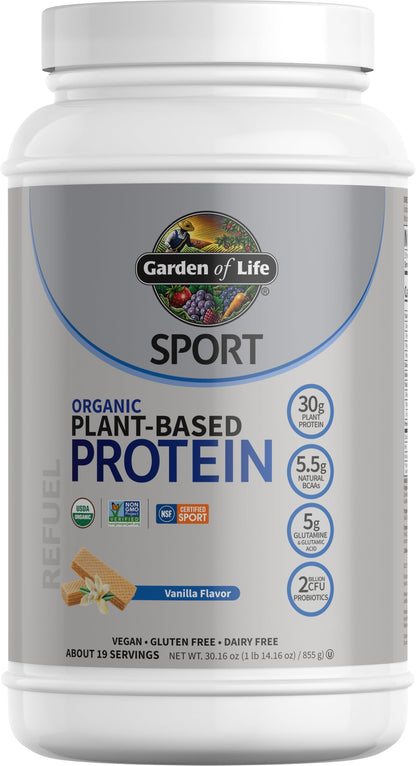 Garden of Life Sport Organic Vegan Protein Powder, Vanilla Flavor, 30g Plant-Based Protein with Probiotics for Digestive Health, Immune Support and Muscle Recovery, 19 Servings