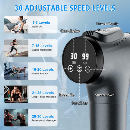 Massage Gun, Muscle Massage Gun for Athletes Handheld Electric Deep Tissue Back Massager, Percussion Massage Device for Pain Relief with 30 Speed Levels 9 Heads - My Store