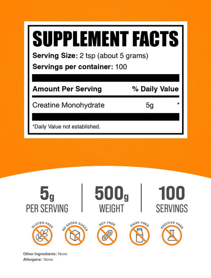 BulkSupplements.com Creatine Monohydrate Powder - Micronized Creatine Powder, Unflavored - Pure & Gluten Free, 5g per Serving, 500g (1.1 lbs) (Pack of 1) - My Store