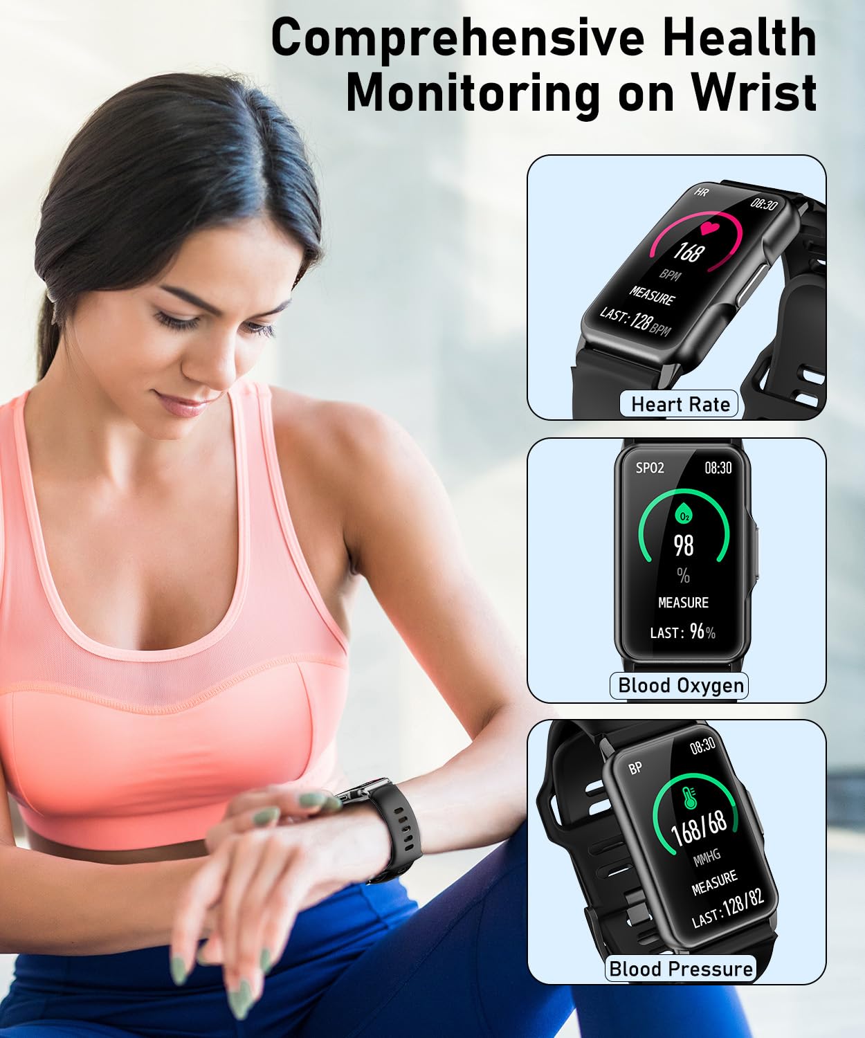 Smart Watch Fitness Tracker with 24/7 Heart Rate, Blood Oxygen Blood Pressure Monitor Sleep Tracker 120 Sports Modes Activity Trackers Step Calorie Counter IP68 Waterproof for Andriod iPhone Women Men - My Store