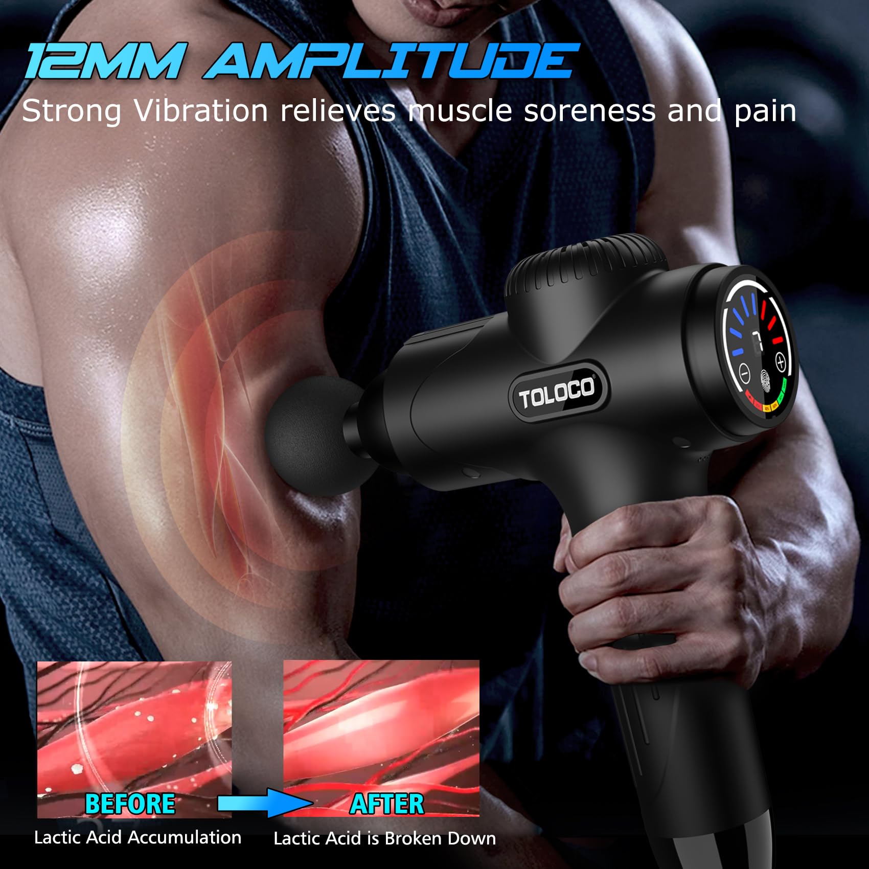 TOLOCO Massage Gun Deep Tissue, Percussion Massage Gun with 10 Replacement Heads, Super Quiet Portable Electric Massager for Athletes, Relax, Black - My Store