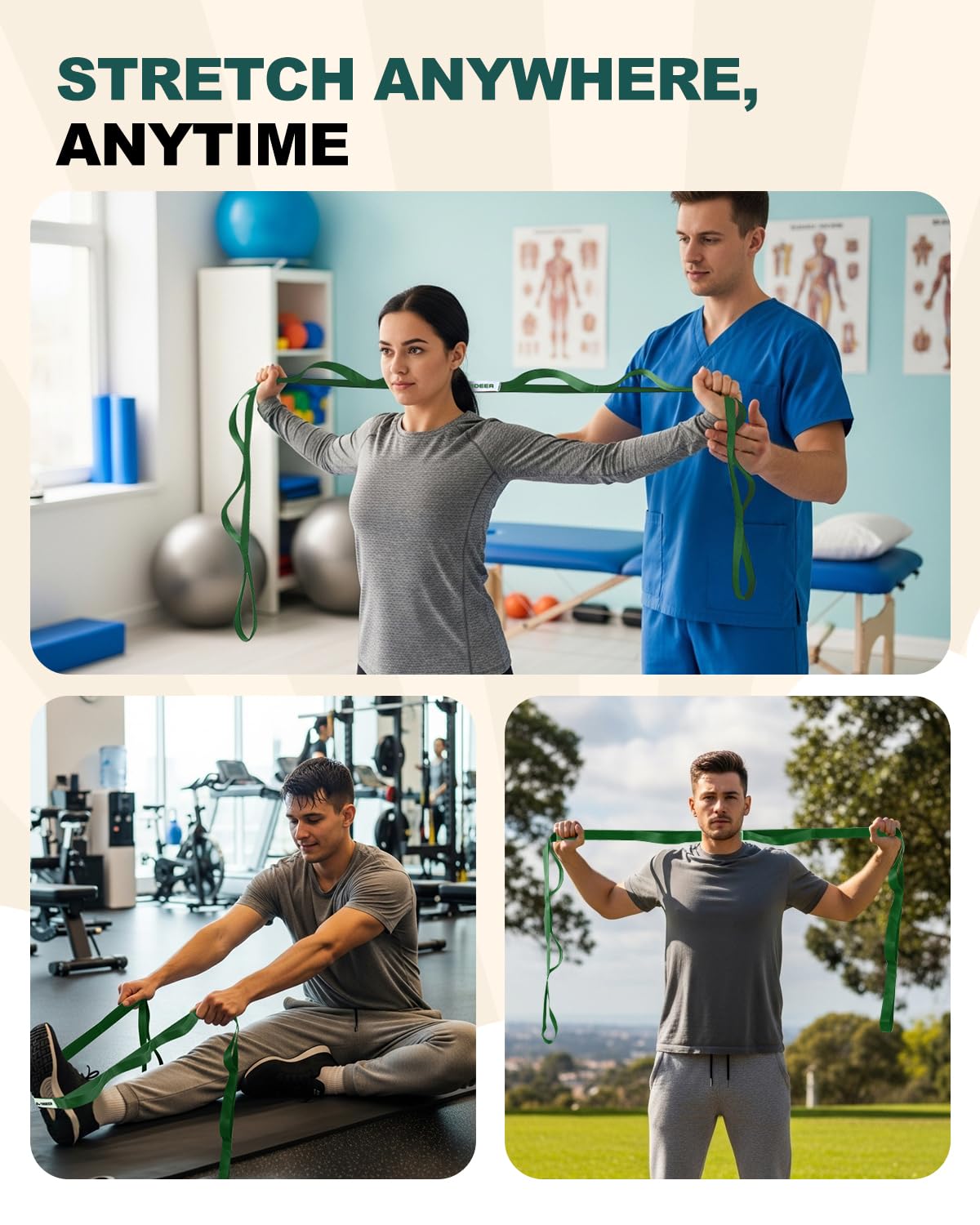 Trideer Stretching Strap Yoga Strap Physical Therapy for Home Workout, Exercise, Pilates and Gymnastics, 10 Loops Non-Elastic Stretch Bands with Aesthetic Packaging for Women & Men - My Store