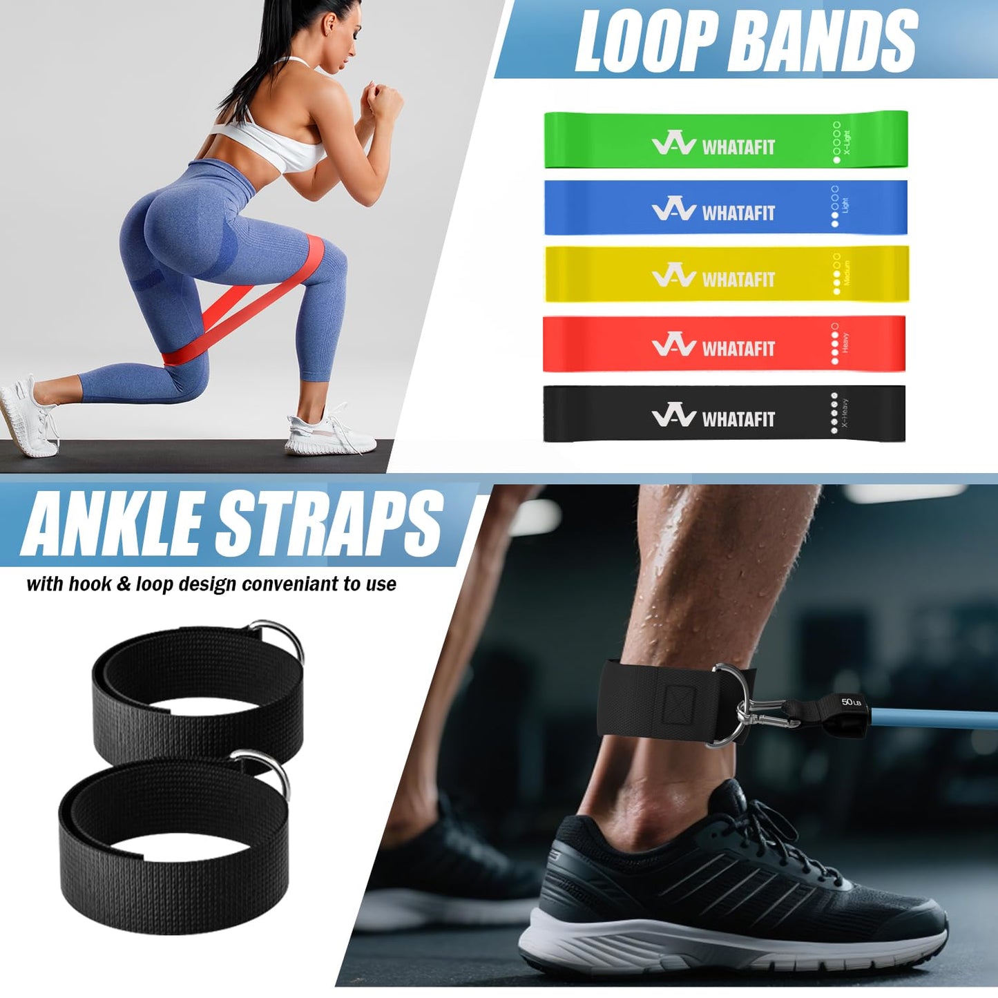 WHATAFIT Resistance Bands, Exercise Bands，Resistance Bands for Working Out, Work Out Bands with Handles for Men and Women Fitness, Strength Training Home Gym Equipment - My Store