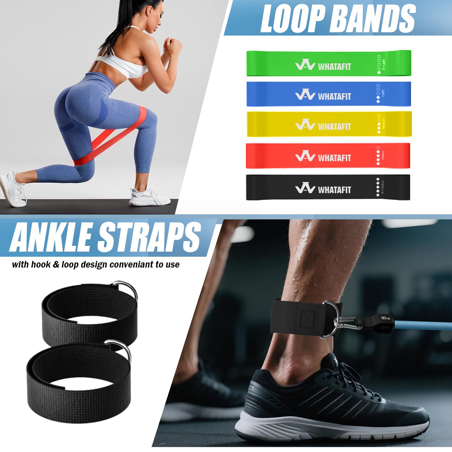 WHATAFIT Resistance Bands, Exercise Bands，Resistance Bands for Working Out, Work Out Bands with Handles for Men and Women Fitness, Strength Training Home Gym Equipment - My Store