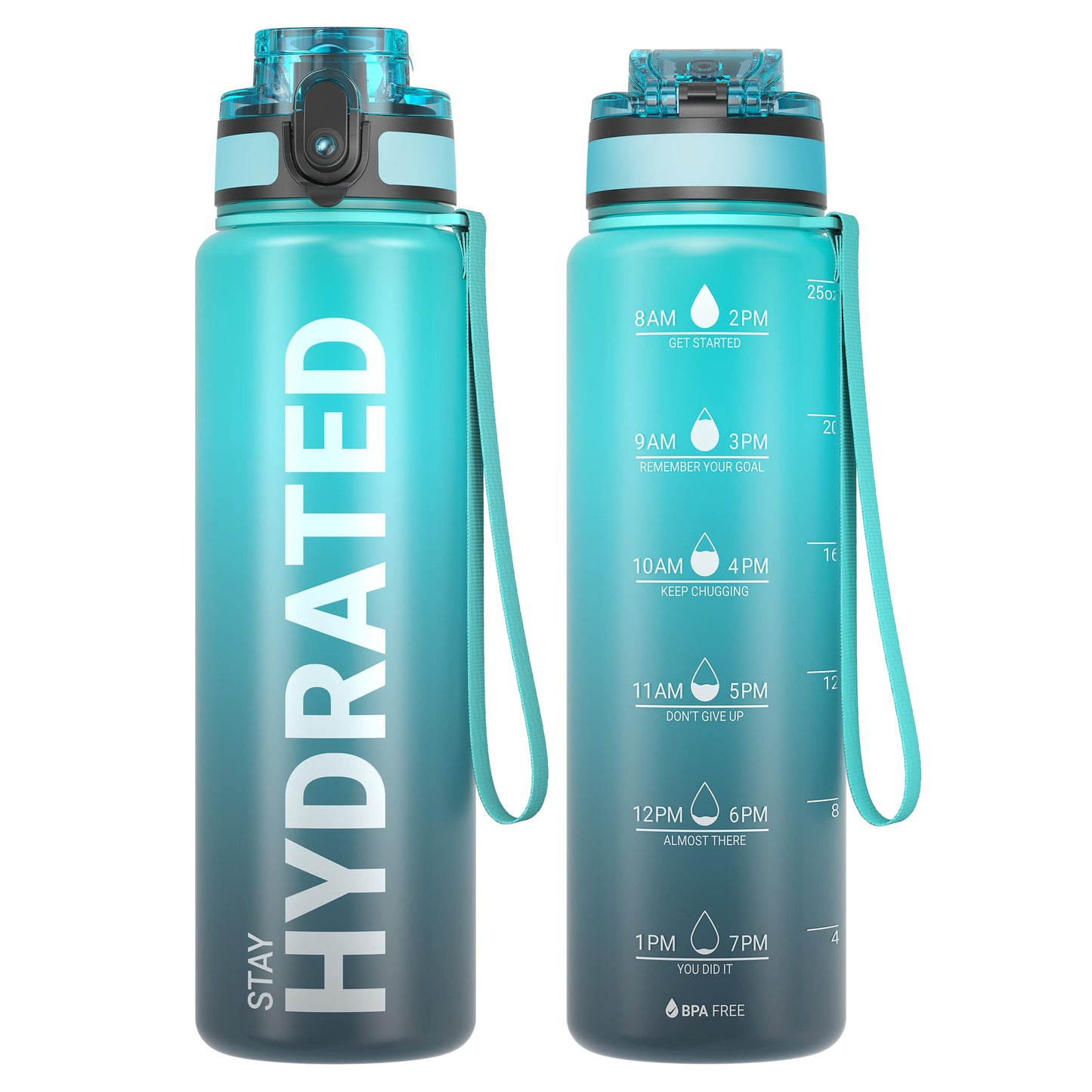 Sahara Sailor Water Bottle, 32/25/17oz Durable and Leakproof Water Bottles Motivational with Time Marker, Tritan, BPA Free, Wide Mouth with Easy Clean Brush for Gym, Travel, School, Office (1 Bottle) - My Store