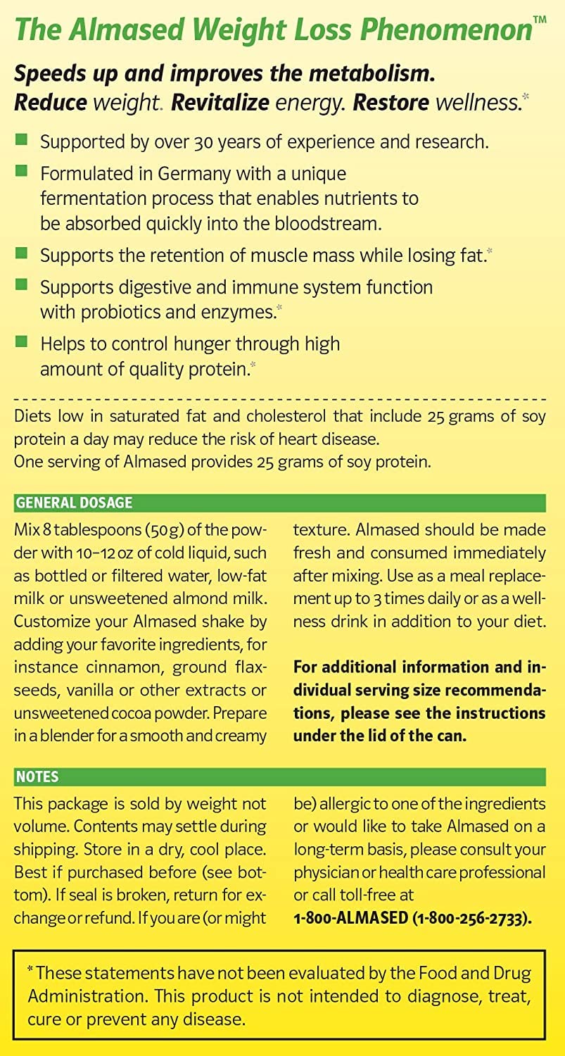 Almased Vanilla Meal Replacement Shake - Low-Glycemic High Plant Base Protein Powder- Nutritional Weight Health Support Supplement - Vanilla Flavor - 17.6 oz (1.1 Pound (1 Pack)) - My Store