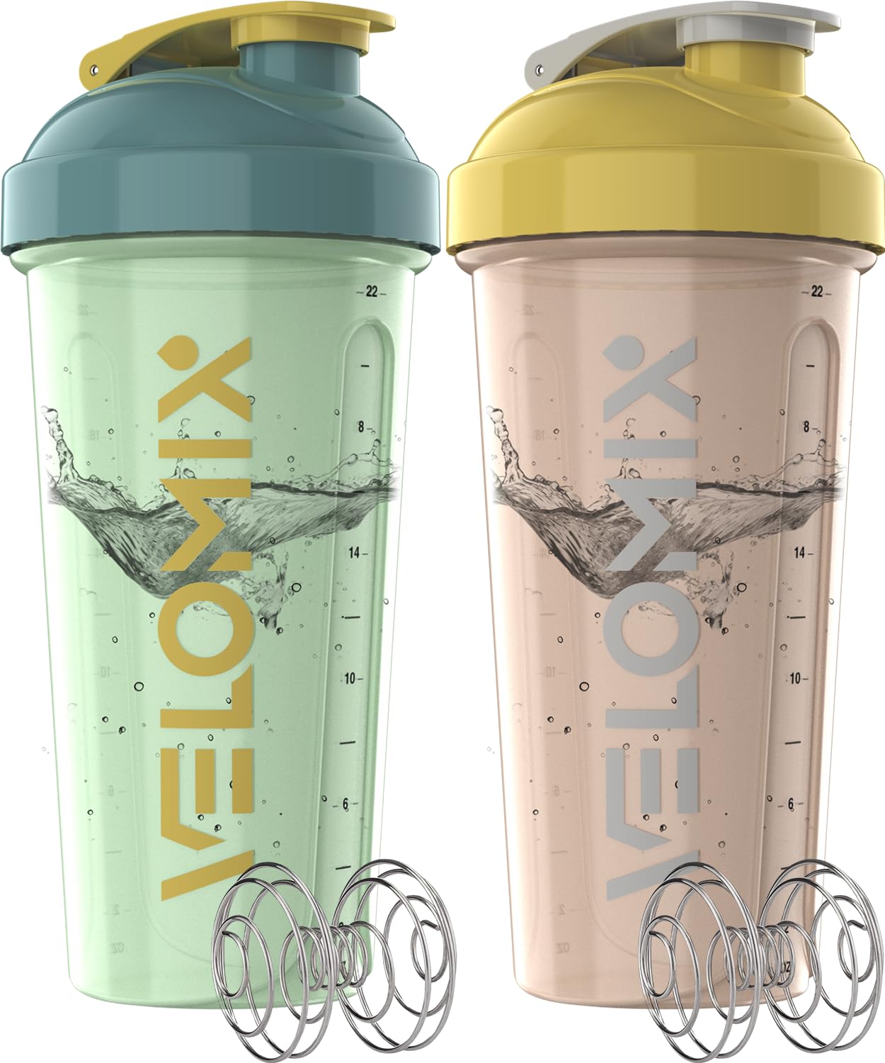 VELOMIX - 2 Pack- 28 oz Protein Shaker Bottles for Protein Mixes - 2x Wire Whisk | Leak Proof Shaker Cups for Protein Shakes | Protein Shaker Bottle Pack (Black/Transparent) - My Store