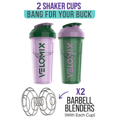 VELOMIX - 2 Pack- 28 oz Protein Shaker Bottles for Protein Mixes - 2x Wire Whisk | Leak Proof Shaker Cups for Protein Shakes | Protein Shaker Bottle Pack (Black/Transparent) - My Store
