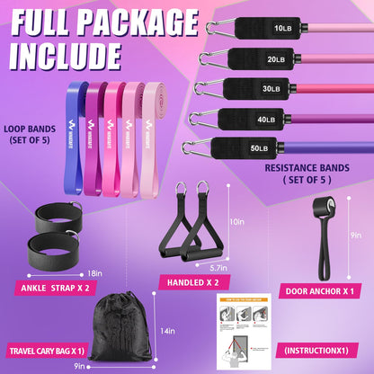 WHATAFIT Resistance Bands, Exercise Bands，Resistance Bands for Working Out, Work Out Bands with Handles for Men and Women Fitness, Strength Training Home Gym Equipment - My Store