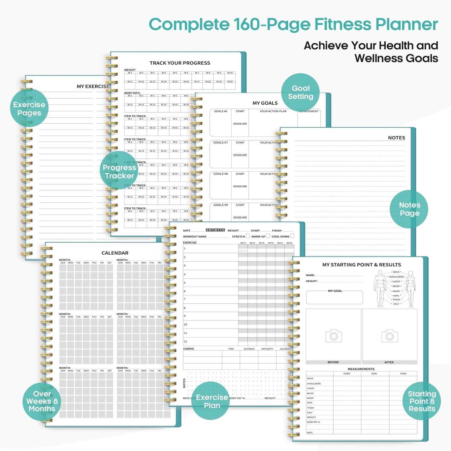 Fitness Workout Journal for Women & Men, A5(5.5" x 8.2") Workout Log Book Planner for Tracking, Progress, and Achieving Your Wellness Goals - Green - My Store