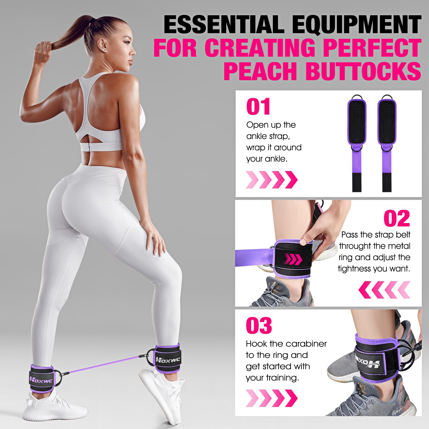 Ankle Resistance Bands with Cuffs, Ankle Bands for Working Out, Ankle Resistance Band for Leg, Booty Workout Equipment for Kickbacks Hip Fitness Training, Exercise Bands for Butt Lift Women - My Store