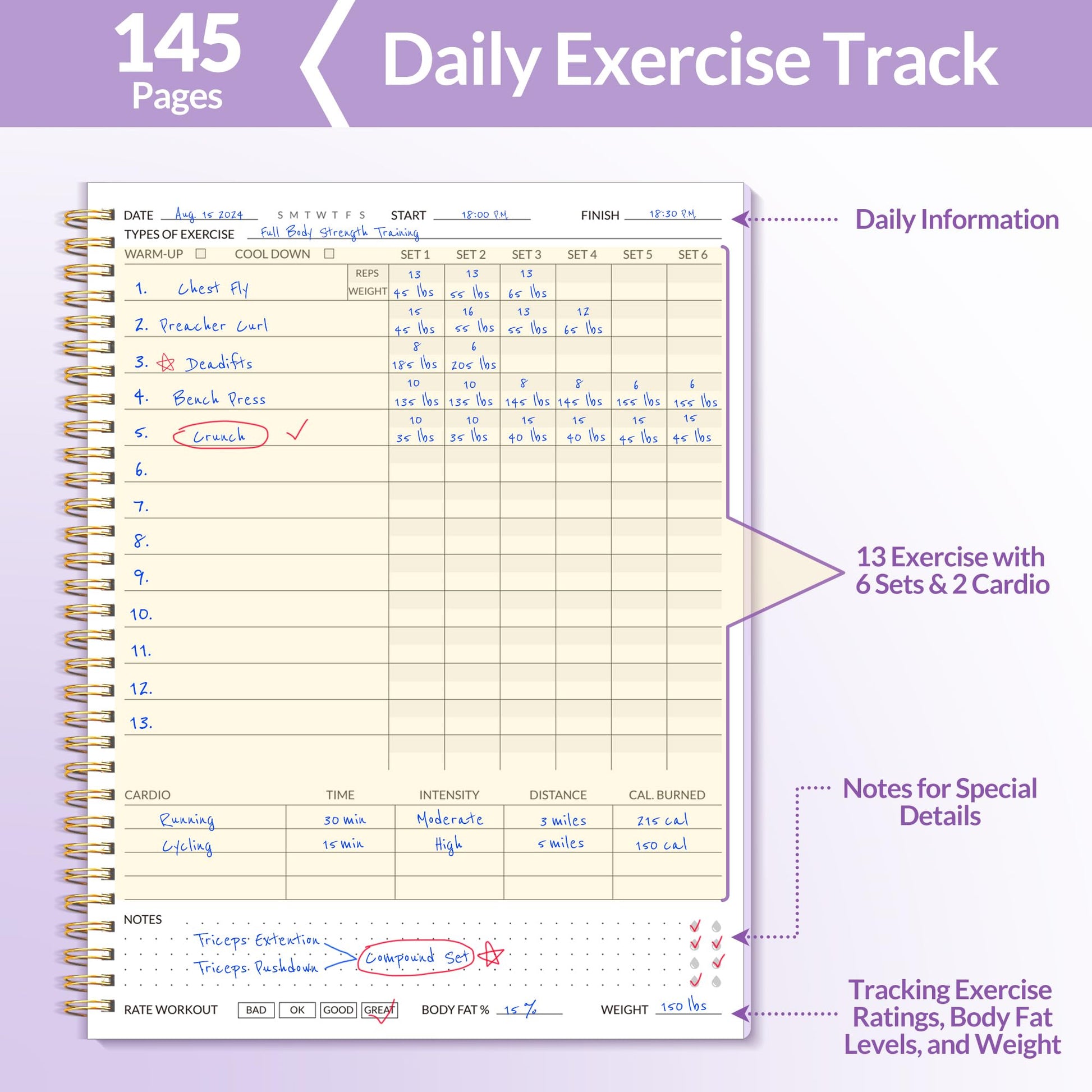 Fitness Journal Workout Planner for Women & Men, A5 (6.4" x 8.3") Workout Journal Log Book Planner Gift for Track Gym Essentials, Home Workouts, Track Progress, Achieve Wellness Goals, Black - My Store