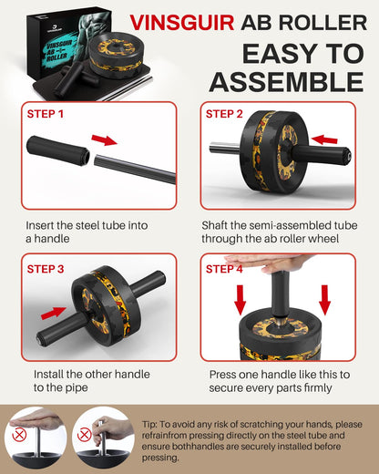 VINSGUIR Ab Roller Wheel, Abs & Core Workout Equipment for Home Gym with Knee Pad Accessories, Abdominal Wheel for Full-body Strength Training - My Store