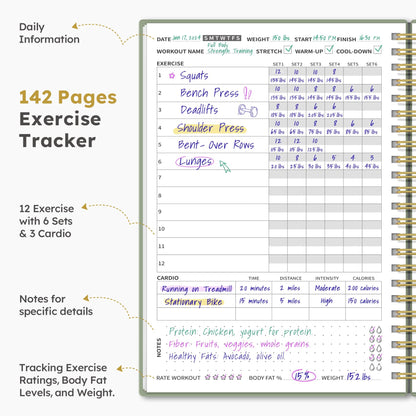 Fitness Workout Journal for Women & Men, A5(5.5" x 8.2") Workout Log Book Planner for Tracking, Progress, and Achieving Your Wellness Goals - Green - My Store