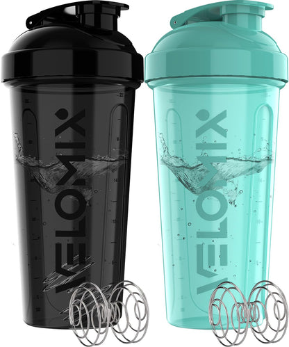 VELOMIX - 2 Pack- 28 oz Protein Shaker Bottles for Protein Mixes - 2x Wire Whisk | Leak Proof Shaker Cups for Protein Shakes | Protein Shaker Bottle Pack (Black/Transparent) - My Store
