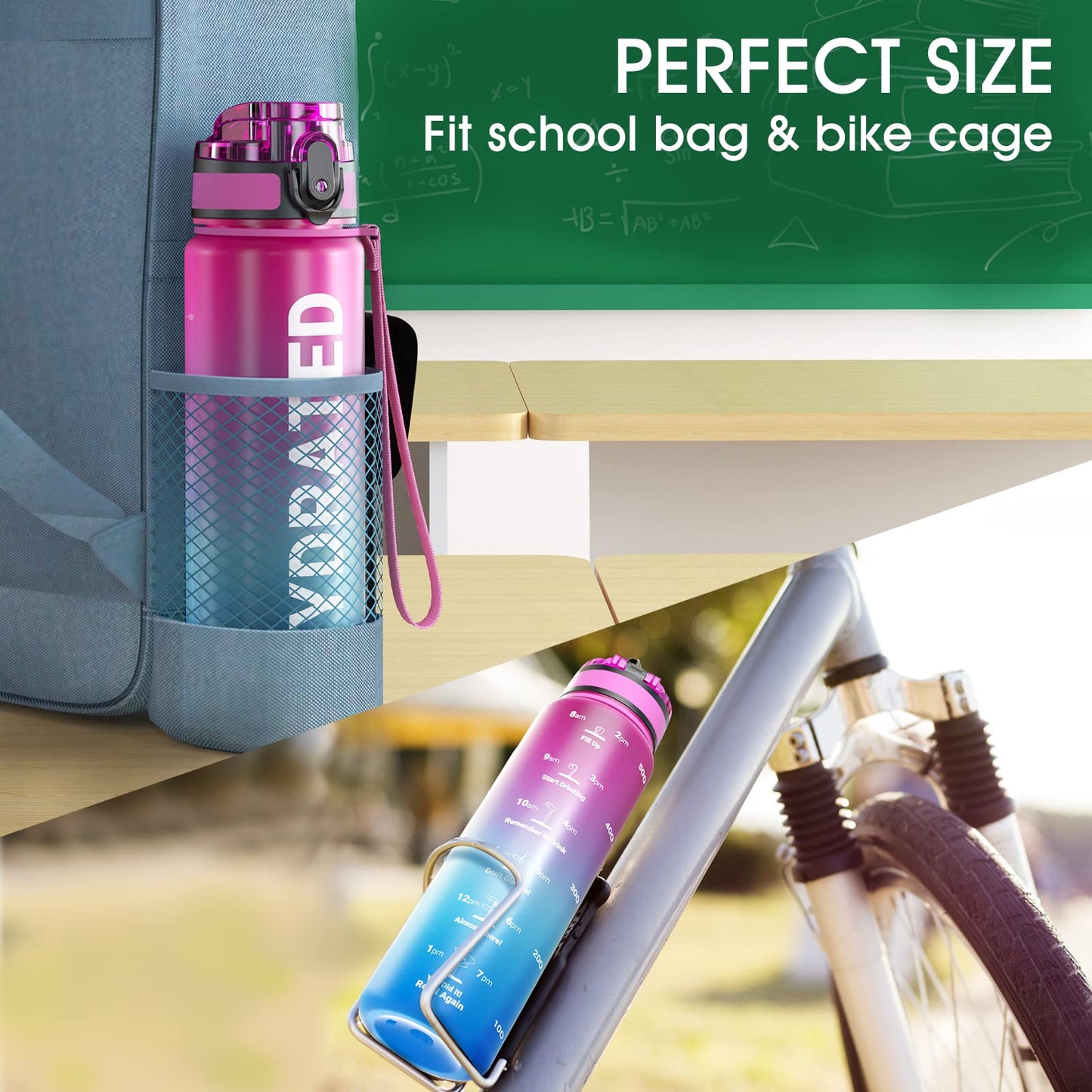 Sahara Sailor Water Bottle, 32/25/17oz Durable and Leakproof Water Bottles Motivational with Time Marker, Tritan, BPA Free, Wide Mouth with Easy Clean Brush for Gym, Travel, School, Office (1 Bottle) - My Store