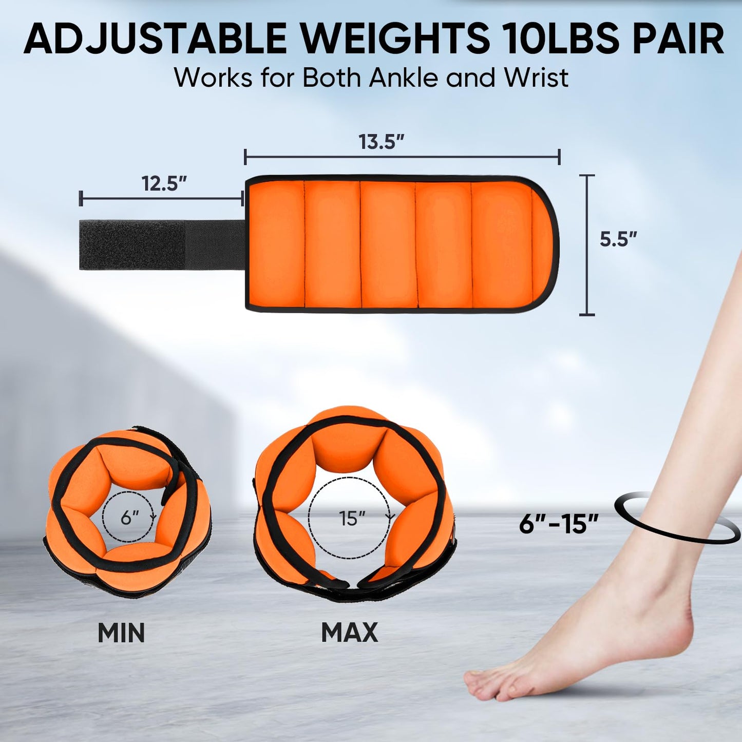 APEXUP 10lbs/Pair Adjustable Ankle Weights for Women and Men, Modularized Leg Weight Straps for Yoga, Walking, Running, Aerobics, Gym