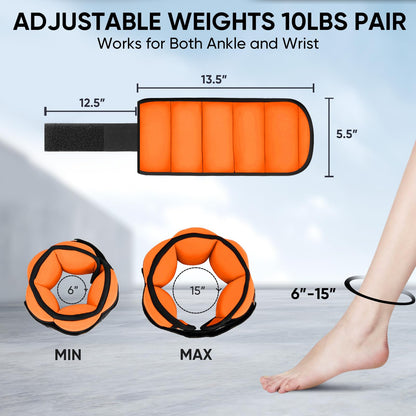 APEXUP 10lbs/Pair Adjustable Ankle Weights for Women and Men, Modularized Leg Weight Straps for Yoga, Walking, Running, Aerobics, Gym