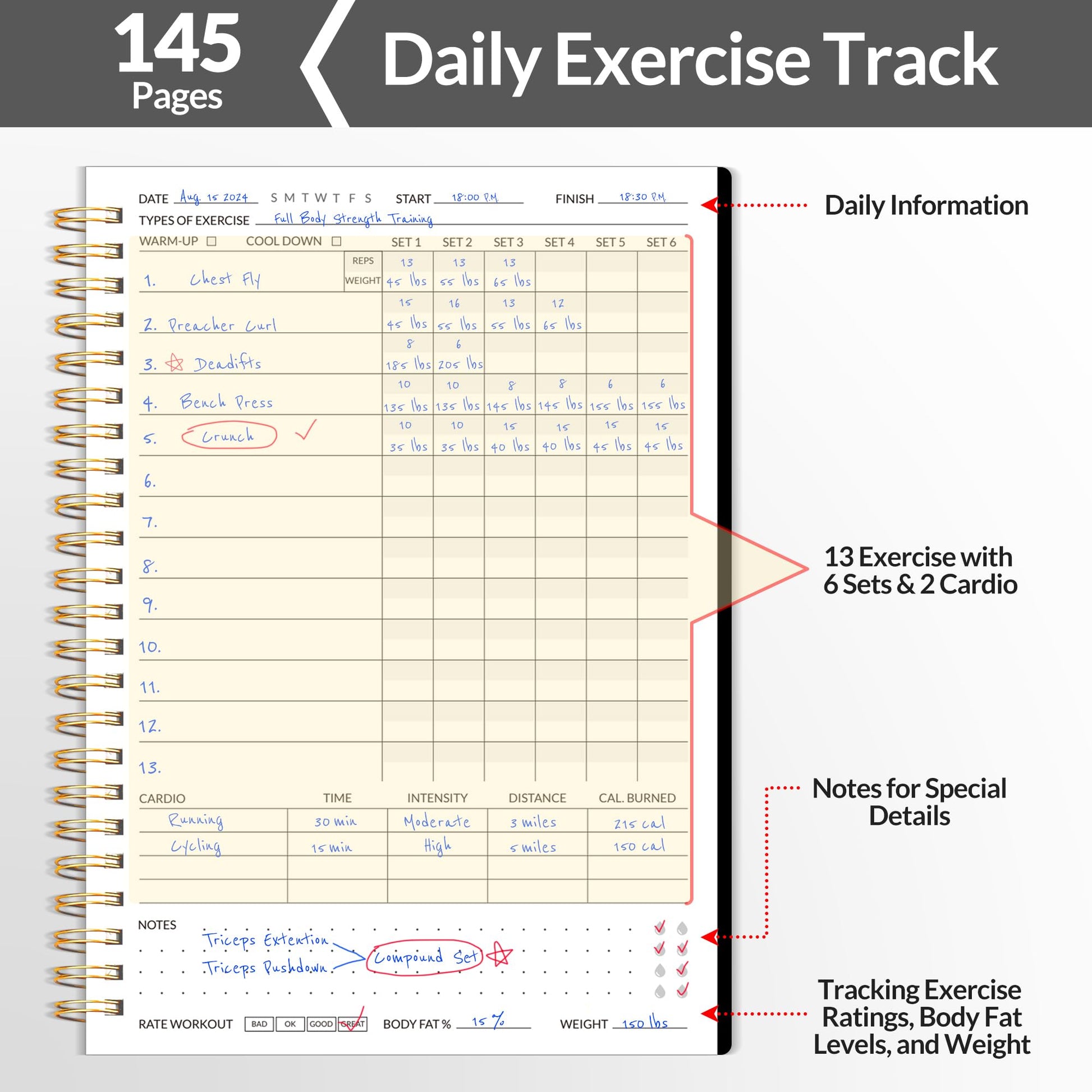Fitness Journal Workout Planner for Women & Men, A5 (6.4" x 8.3") Workout Journal Log Book Planner Gift for Track Gym Essentials, Home Workouts, Track Progress, Achieve Wellness Goals, Black - My Store
