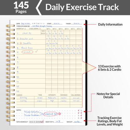 Fitness Journal Workout Planner for Women & Men, A5 (6.4" x 8.3") Workout Journal Log Book Planner Gift for Track Gym Essentials, Home Workouts, Track Progress, Achieve Wellness Goals, Black - My Store