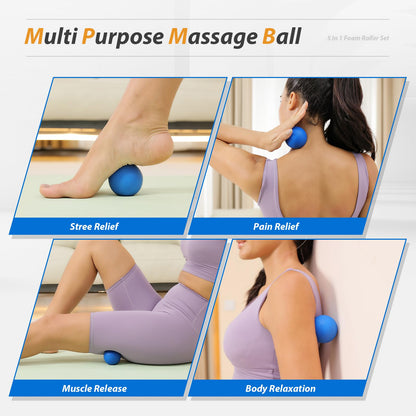 5 in1 Foam Roller Set, Trigger Point Foam Roller, Massage Roller Stick, Massage Ball, Resistance Band for Deep Muscle Massage Pilates Yoga,Fitness Exercise for Whole Body (Black-Red) - My Store