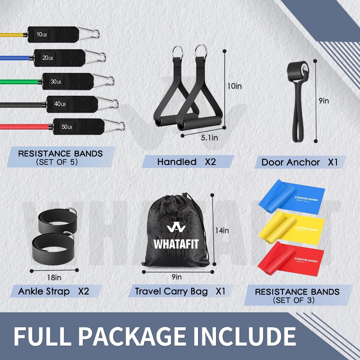 WHATAFIT Resistance Bands, Exercise Bands，Resistance Bands for Working Out, Work Out Bands with Handles for Men and Women Fitness, Strength Training Home Gym Equipment - My Store