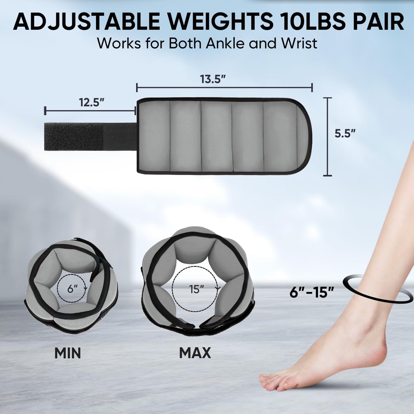 APEXUP 10lbs/Pair Adjustable Ankle Weights for Women and Men, Modularized Leg Weight Straps for Yoga, Walking, Running, Aerobics, Gym
