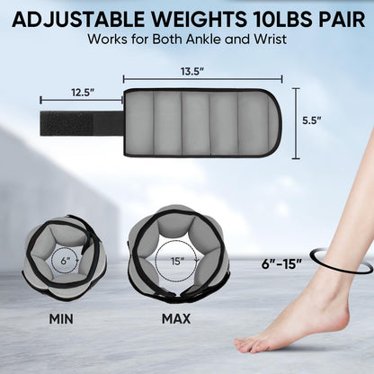 APEXUP 10lbs/Pair Adjustable Ankle Weights for Women and Men, Modularized Leg Weight Straps for Yoga, Walking, Running, Aerobics, Gym