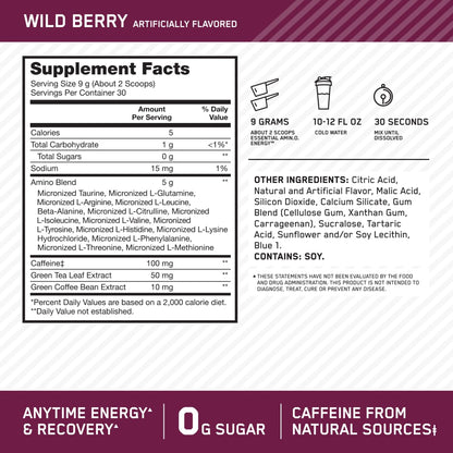 Optimum Nutrition Amino Energy - Pre Workout with Green Tea, BCAA, Amino Acids, Keto Friendly, Green Coffee Extract, Energy Powder - Concord Grape, 65 Servings (Packaging May Vary)