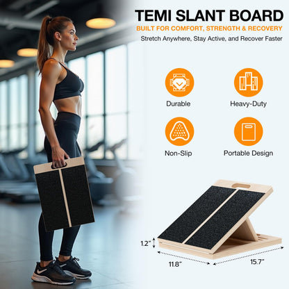 TEMI Slant Board for Calf-Stretching - Wooden Incline Wedge Stretcher for Squats, Foot & Ankle Mobility, Portable Fitness Equipment, Balance Block for Heel Stretch - My Store