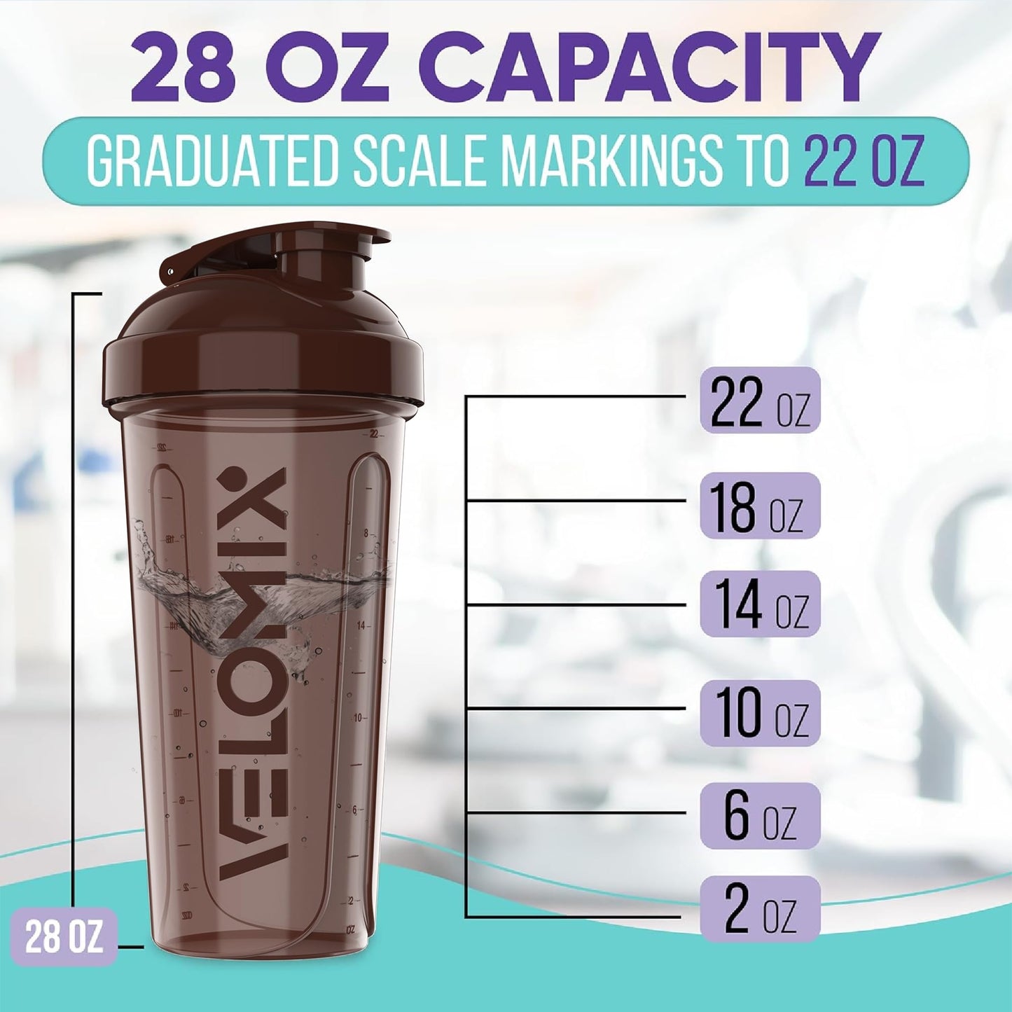 VELOMIX - 2 Pack- 28 oz Protein Shaker Bottles for Protein Mixes - 2x Wire Whisk | Leak Proof Shaker Cups for Protein Shakes | Protein Shaker Bottle Pack (Black/Transparent) - My Store