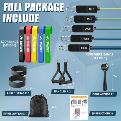 WHATAFIT Resistance Bands, Exercise Bands，Resistance Bands for Working Out, Work Out Bands with Handles for Men and Women Fitness, Strength Training Home Gym Equipment - My Store