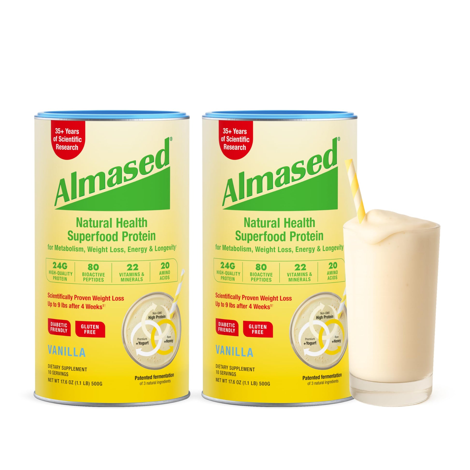 Almased Vanilla Meal Replacement Shake - Low-Glycemic High Plant Base Protein Powder- Nutritional Weight Health Support Supplement - Vanilla Flavor - 17.6 oz (1.1 Pound (1 Pack)) - My Store
