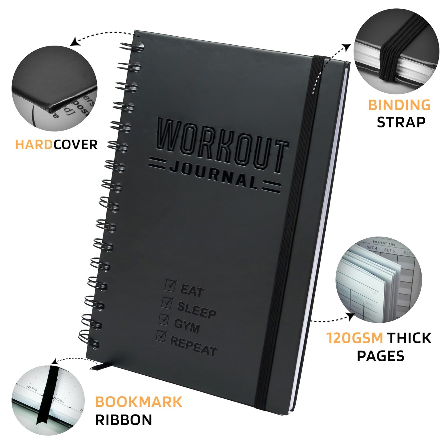 Nextnoid Hardcover Fitness Journal Workout Planner for Men & Women - A5(5.7" x 8.3") Sturdy Workout Log Book to Track Gym & Home Workouts - My Store