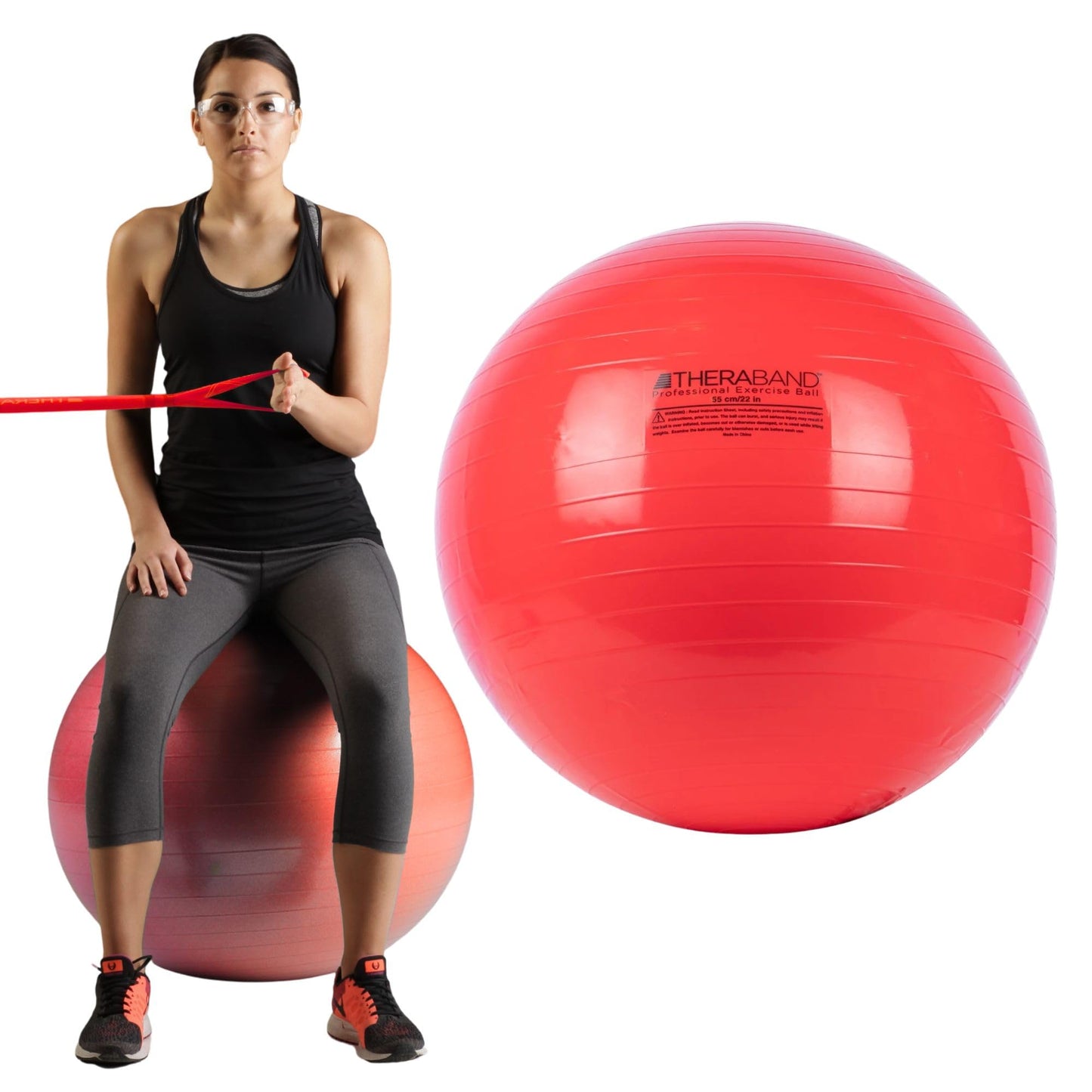 THERABAND Exercise Ball, Stability Ball with 55 cm Diameter for Athletes 5'1" to 5'6" Tall, Standard Fitness Ball for Posture, Balance, Yoga, Pilates, Core, & Rehab, Red - My Store