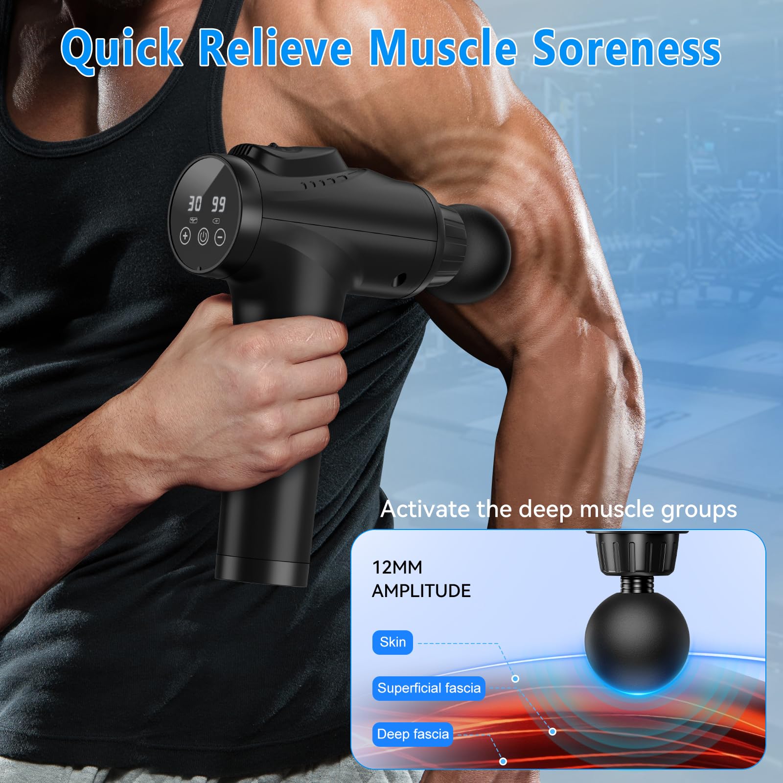Massage Gun, Muscle Massage Gun for Athletes Handheld Electric Deep Tissue Back Massager, Percussion Massage Device for Pain Relief with 30 Speed Levels 9 Heads - My Store