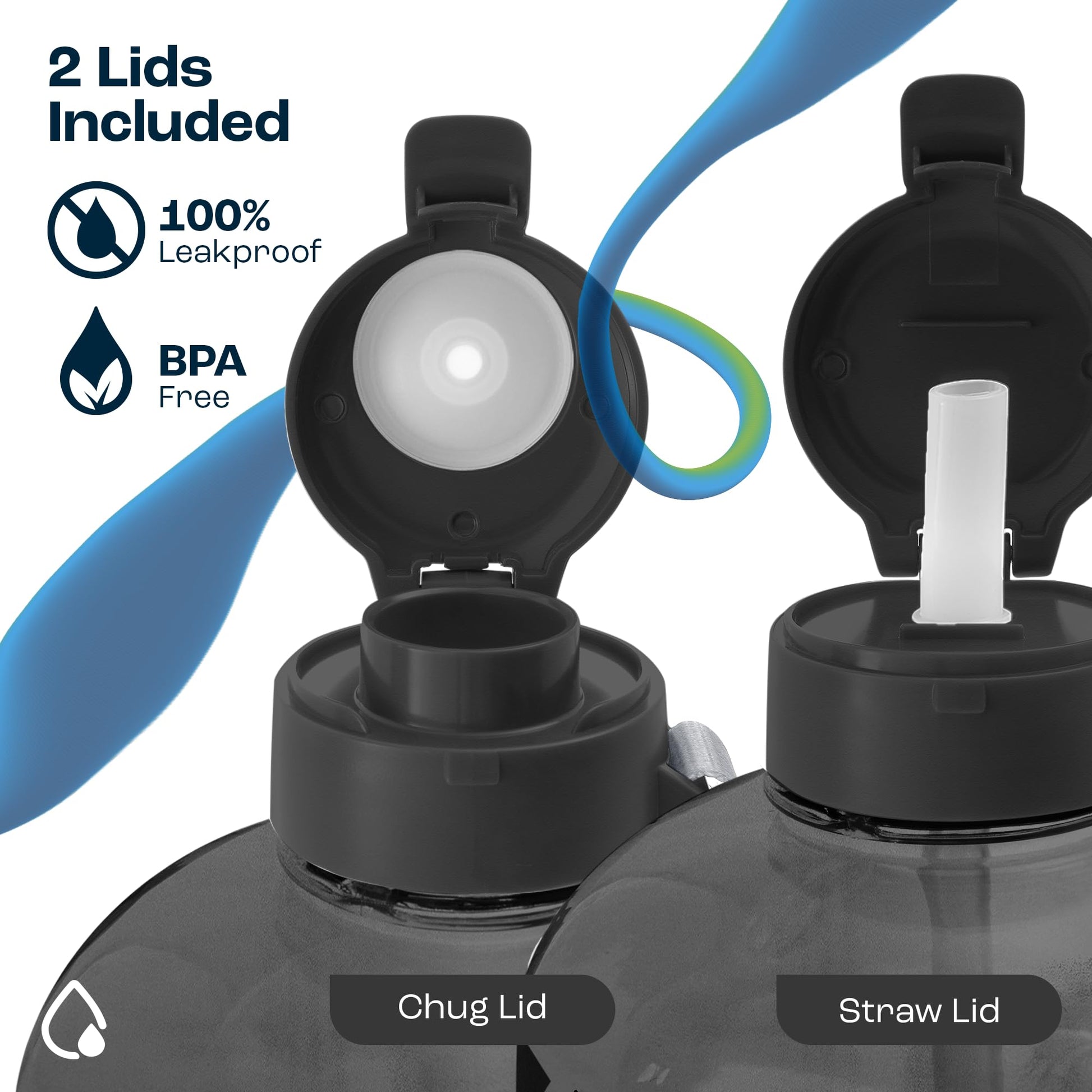 AQUAFIT 1 Gallon Water Bottle with Time Marker - Straw & Chug Lid - BPA Free Gym Water Bottle with Straw - Big Gallon Jug (Gray, 128 oz - 2 Lids) - My Store